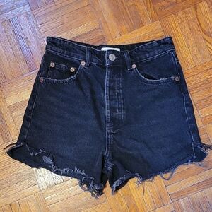 Zara Black High-Waist Distressed Denim Shorts